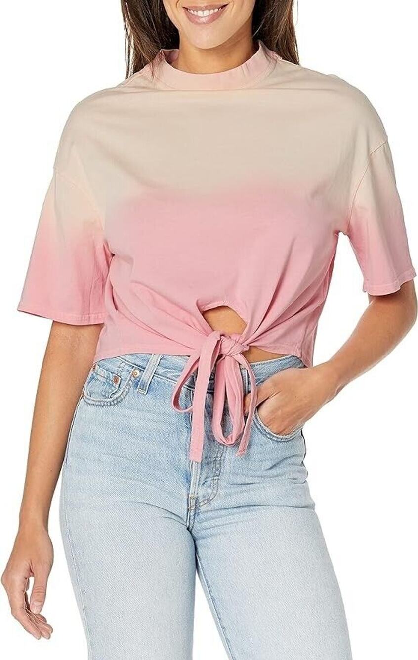 Hudson T-Shirt Women's Small Pale Rosette Short Sleeve Wrap Around Tee Top B62